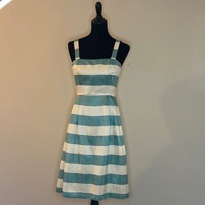 Jessica Howard Teal and Cream Striped Midi Dress 1950’s Vintage Style women’s 6